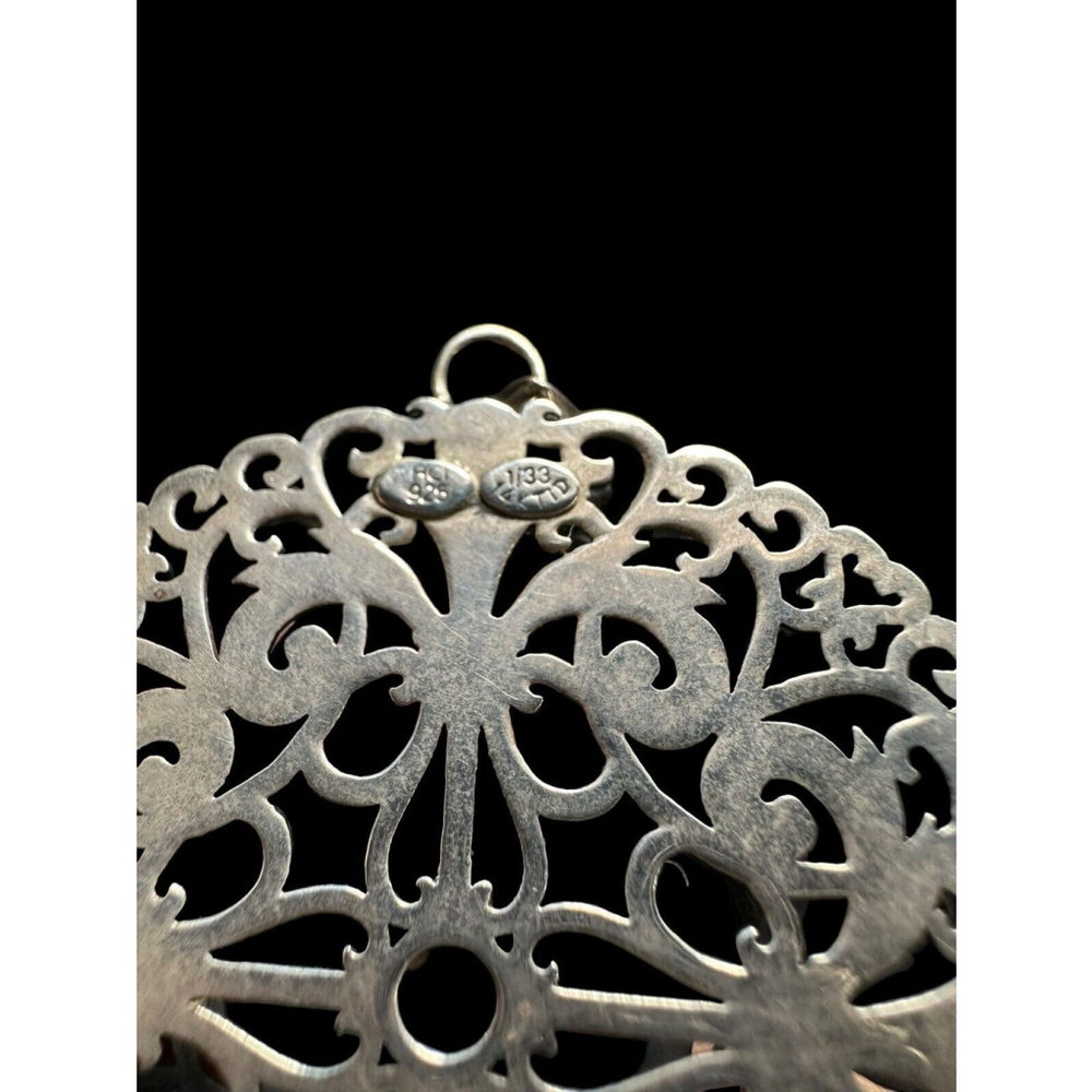 Sterling Silver & 14k Gold Ornate Filigree Drop Dangle Earrings & Pendant - Picture 5 of 9